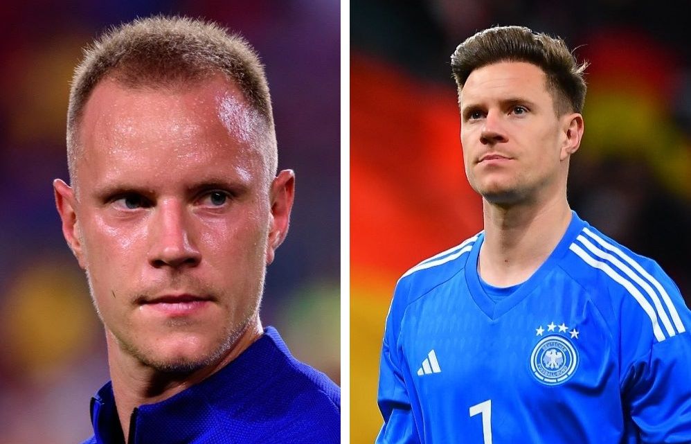 Mark-Andr&eacute; Ter Stegen with a receding hairline (left) and full head of hair (right)