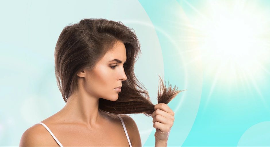 Woman&rsquo;s hair damaged by UV radiation