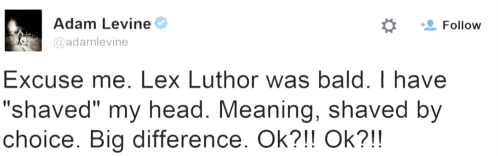 adam levine lex luthor tweet